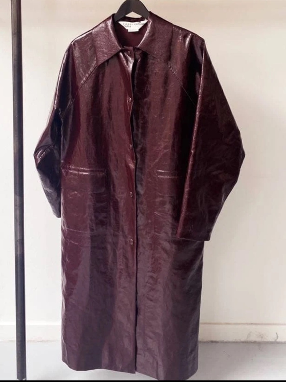 Kassl Editions x Zara Lacquered Long Coat Burgundy Limited Edition Size Large - Picture 2 of 8